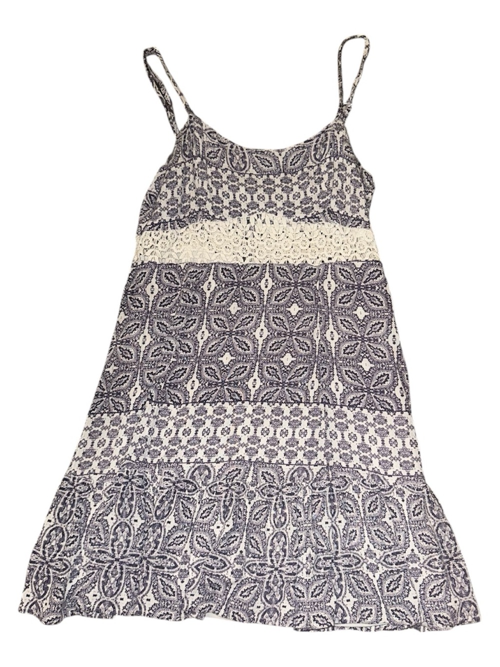 Chloe K Navy and White Printed Spaghetti-Strap Mini Dress